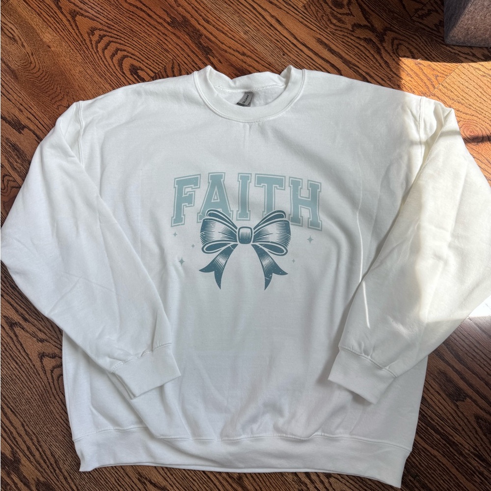 Gildan White Heavy Blend Sweatshirt with Faith Bow Design